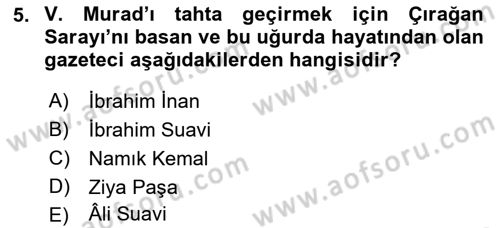 Türk Basın Tarihi Dersi 2019 - 2020 Yılı (Vize) Ara Sınav Soruları 5. Soru