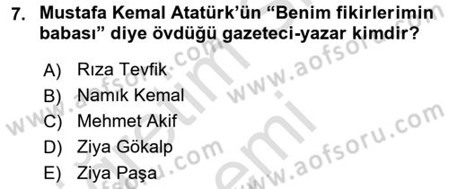 Türk Basın Tarihi Dersi 2019 - 2020 Yılı (Vize) Ara Sınav Soruları 7. Soru