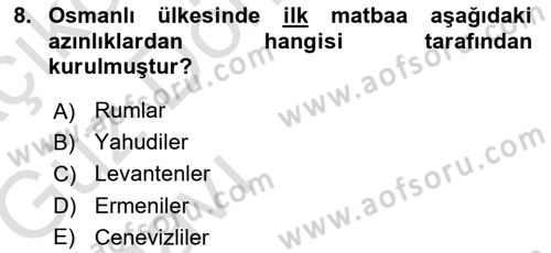 Türk Basın Tarihi Dersi 2019 - 2020 Yılı (Vize) Ara Sınav Soruları 8. Soru