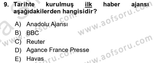 Türk Basın Tarihi Dersi 2019 - 2020 Yılı (Vize) Ara Sınav Soruları 9. Soru