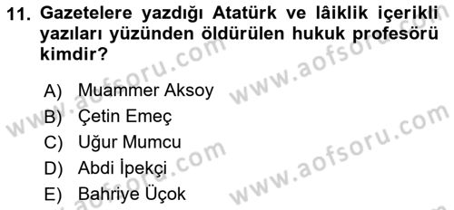 Türk Basın Tarihi Dersi 2019 - 2020 Yılı (Final) Dönem Sonu Sınavı 11. Soru