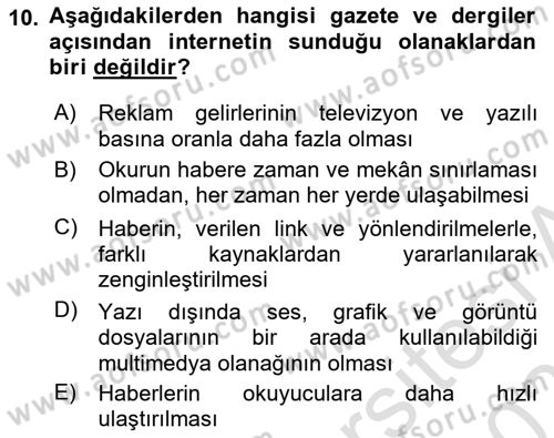 Türk Basın Tarihi Dersi 2020 - 2021 Yılı Yaz Okulu Sınavı 10. Soru