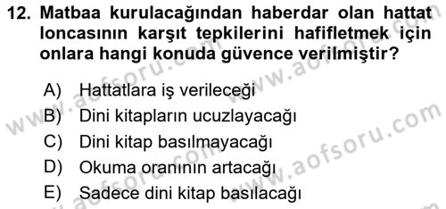 Türk Basın Tarihi Dersi 2020 - 2021 Yılı Yaz Okulu Sınavı 12. Soru