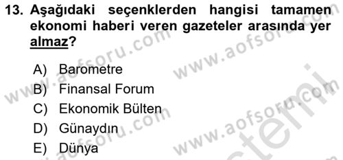 Türk Basın Tarihi Dersi 2020 - 2021 Yılı Yaz Okulu Sınavı 13. Soru