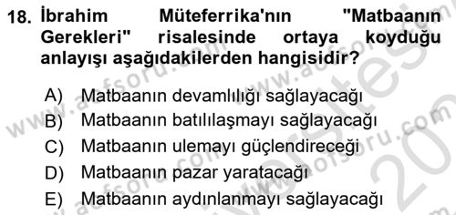 Türk Basın Tarihi Dersi 2020 - 2021 Yılı Yaz Okulu Sınavı 18. Soru