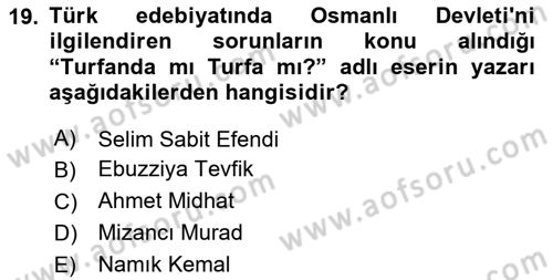 Türk Basın Tarihi Dersi 2020 - 2021 Yılı Yaz Okulu Sınavı 19. Soru