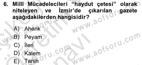 Türk Basın Tarihi Dersi 2020 - 2021 Yılı Yaz Okulu Sınavı 6. Soru