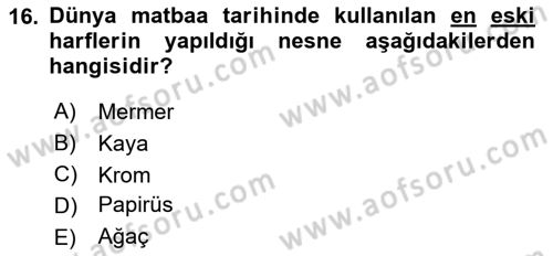 Türk Basın Tarihi Dersi 2021 - 2022 Yılı (Vize) Ara Sınavı 16. Soru