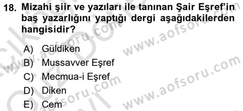 Türk Basın Tarihi Dersi 2021 - 2022 Yılı (Vize) Ara Sınavı 18. Soru