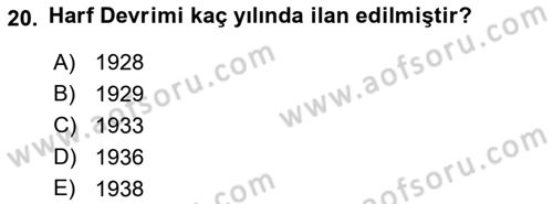 Türk Basın Tarihi Dersi 2021 - 2022 Yılı (Vize) Ara Sınavı 20. Soru