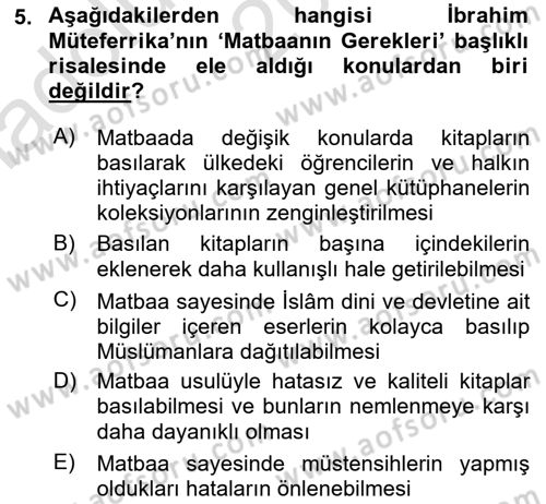 Türk Basın Tarihi Dersi 2021 - 2022 Yılı (Vize) Ara Sınavı 5. Soru