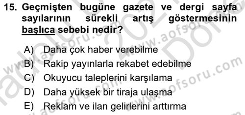 Türk Basın Tarihi Dersi 2021 - 2022 Yılı (Final) Dönem Sonu Sınavı 15. Soru