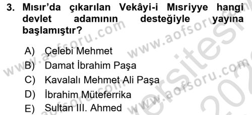 Türk Basın Tarihi Dersi 2021 - 2022 Yılı (Final) Dönem Sonu Sınavı 3. Soru