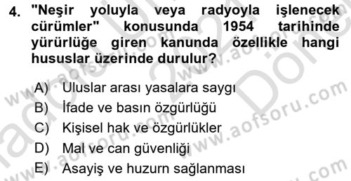 Türk Basın Tarihi Dersi 2021 - 2022 Yılı (Final) Dönem Sonu Sınavı 4. Soru