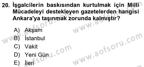 Türk Basın Tarihi Dersi 2021 - 2022 Yılı Yaz Okulu Sınavı 20. Soru