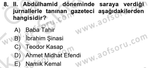 Türk Basın Tarihi Dersi 2021 - 2022 Yılı Yaz Okulu Sınavı 8. Soru