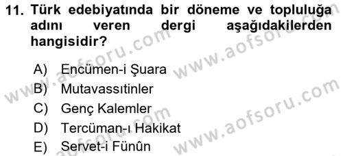 Türk Basın Tarihi Dersi 2022 - 2023 Yılı (Vize) Ara Sınavı 11. Soru