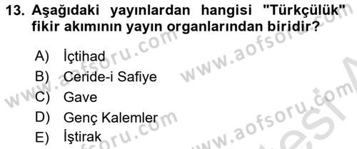 Türk Basın Tarihi Dersi 2022 - 2023 Yılı (Vize) Ara Sınavı 13. Soru