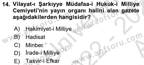 Türk Basın Tarihi Dersi 2022 - 2023 Yılı (Vize) Ara Sınavı 14. Soru