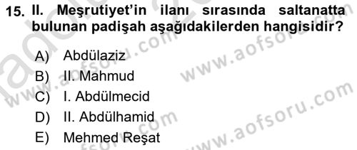 Türk Basın Tarihi Dersi 2022 - 2023 Yılı (Vize) Ara Sınavı 15. Soru