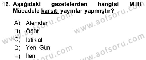 Türk Basın Tarihi Dersi 2022 - 2023 Yılı (Vize) Ara Sınavı 16. Soru