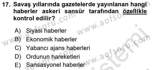 Türk Basın Tarihi Dersi 2022 - 2023 Yılı (Vize) Ara Sınavı 17. Soru