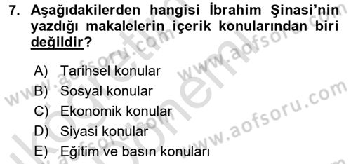 Türk Basın Tarihi Dersi 2022 - 2023 Yılı (Vize) Ara Sınavı 7. Soru