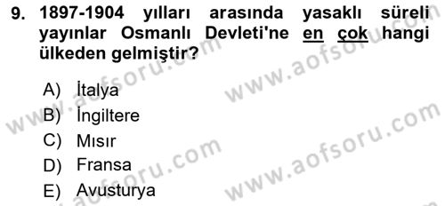 Türk Basın Tarihi Dersi 2022 - 2023 Yılı (Vize) Ara Sınav Soruları 9. Soru