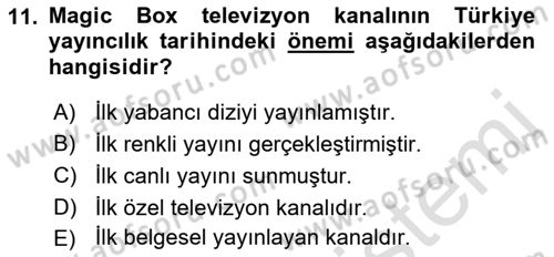 Türk Basın Tarihi Dersi 2022 - 2023 Yılı (Final) Dönem Sonu Sınavı 11. Soru