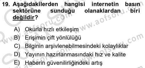 Türk Basın Tarihi Dersi 2022 - 2023 Yılı (Final) Dönem Sonu Sınavı 19. Soru