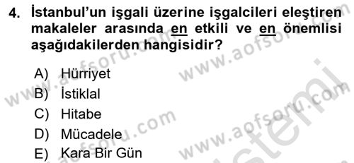 Türk Basın Tarihi Dersi 2022 - 2023 Yılı (Final) Dönem Sonu Sınavı 4. Soru