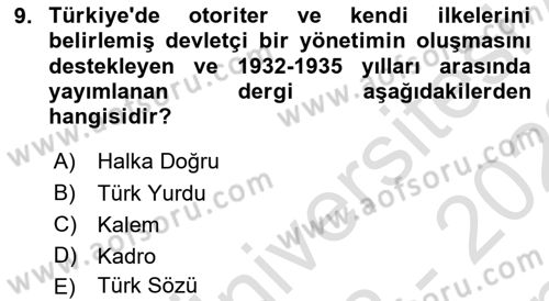 Türk Basın Tarihi Dersi 2022 - 2023 Yılı (Final) Dönem Sonu Sınavı 9. Soru