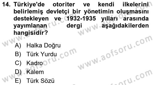 Türk Basın Tarihi Dersi 2022 - 2023 Yılı Yaz Okulu Sınavı 14. Soru