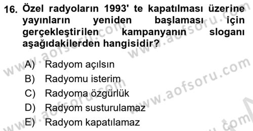 Türk Basın Tarihi Dersi 2022 - 2023 Yılı Yaz Okulu Sınavı 16. Soru