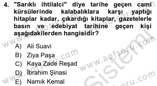 Türk Basın Tarihi Dersi 2022 - 2023 Yılı Yaz Okulu Sınavı 4. Soru