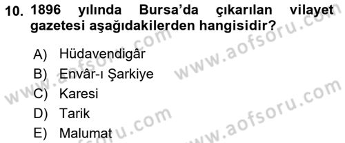 Türk Basın Tarihi Dersi 2023 - 2024 Yılı (Vize) Ara Sınavı 10. Soru