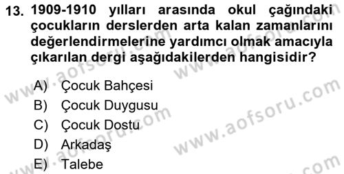 Türk Basın Tarihi Dersi 2023 - 2024 Yılı (Vize) Ara Sınavı 13. Soru