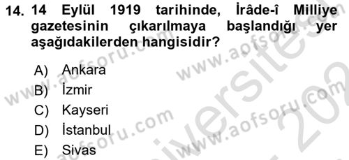 Türk Basın Tarihi Dersi 2023 - 2024 Yılı (Vize) Ara Sınavı 14. Soru