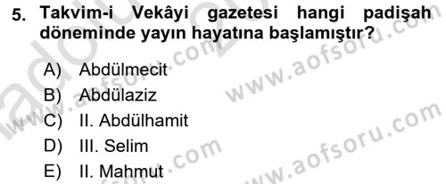 Türk Basın Tarihi Dersi 2023 - 2024 Yılı (Vize) Ara Sınavı 5. Soru