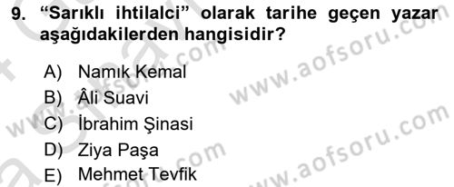 Türk Basın Tarihi Dersi 2023 - 2024 Yılı (Vize) Ara Sınavı 9. Soru