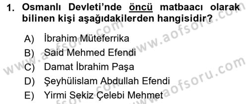 Türk Basın Tarihi Dersi 2023 - 2024 Yılı (Final) Dönem Sonu Sınavı 1. Soru