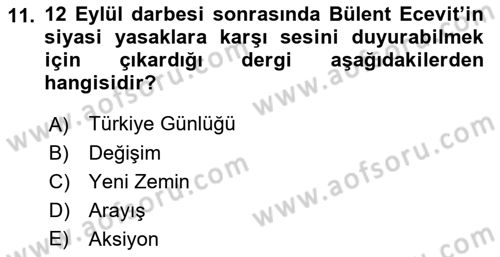 Türk Basın Tarihi Dersi 2023 - 2024 Yılı (Final) Dönem Sonu Sınavı 11. Soru