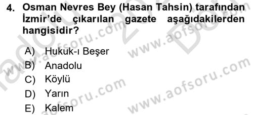 Türk Basın Tarihi Dersi 2023 - 2024 Yılı (Final) Dönem Sonu Sınavı 4. Soru