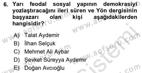 Türk Basın Tarihi Dersi 2023 - 2024 Yılı (Final) Dönem Sonu Sınavı 6. Soru