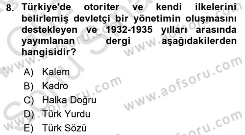 Türk Basın Tarihi Dersi 2023 - 2024 Yılı (Final) Dönem Sonu Sınavı 8. Soru