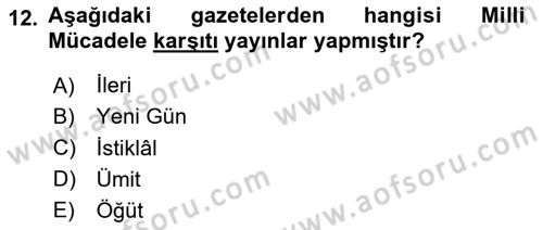 Türk Basın Tarihi Dersi 2023 - 2024 Yılı Yaz Okulu Sınavı 12. Soru