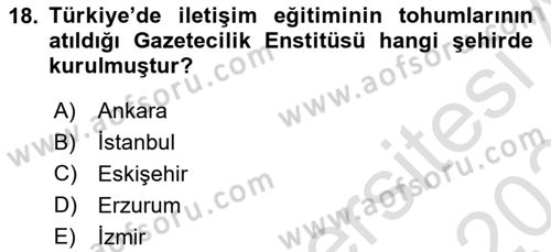 Türk Basın Tarihi Dersi 2023 - 2024 Yılı Yaz Okulu Sınavı 18. Soru