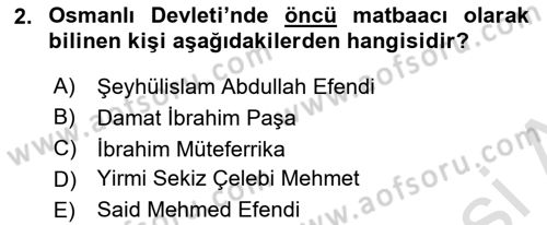 Türk Basın Tarihi Dersi 2023 - 2024 Yılı Yaz Okulu Sınavı 2. Soru