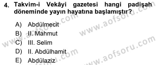 Türk Basın Tarihi Dersi 2023 - 2024 Yılı Yaz Okulu Sınavı 4. Soru