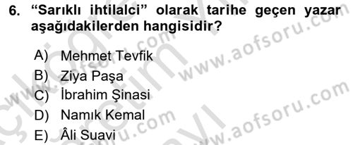 Türk Basın Tarihi Dersi 2023 - 2024 Yılı Yaz Okulu Sınavı 6. Soru